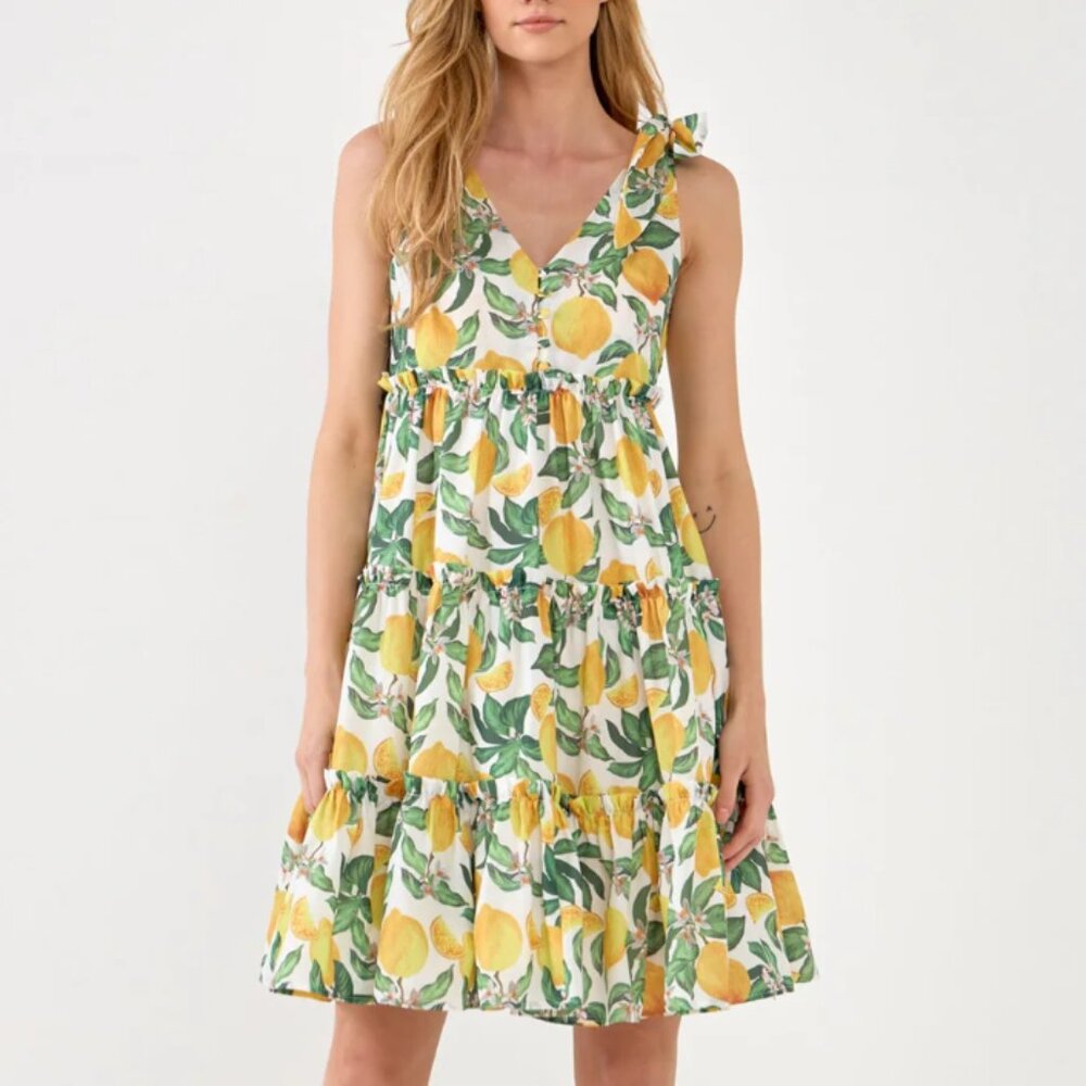 English Factory Women's Lemon Print Dress Medium
